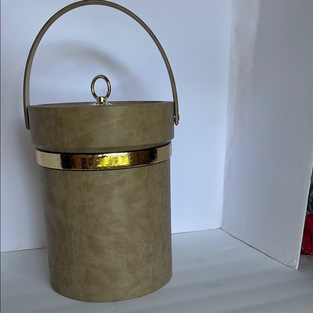 1970s Vintage Ice Bucket Tan and Gold